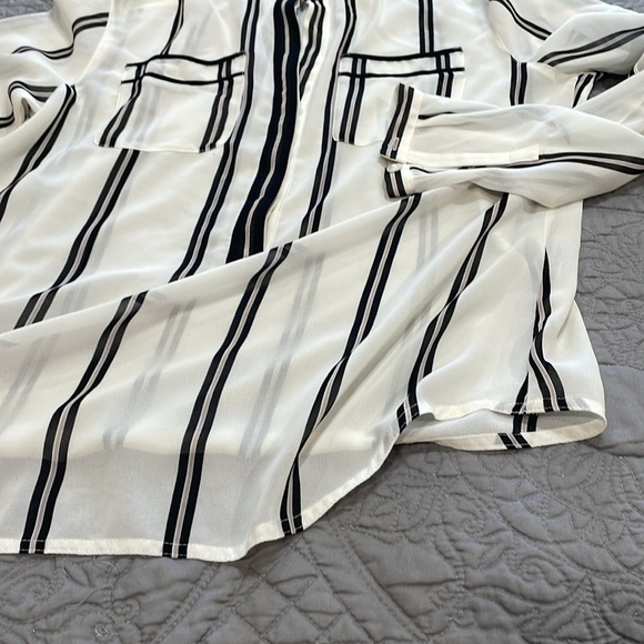 LOFT White and Black Striped Blouse - Picture 6 of 11